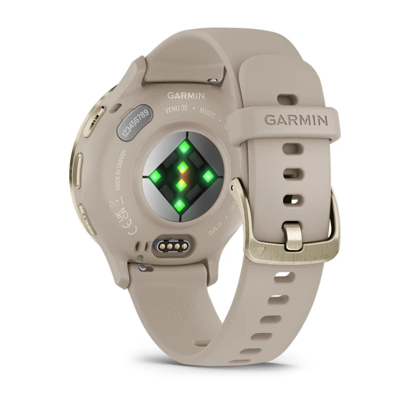 Garmin Venu 3S, 41 mm Soft Gold Stainless Steel Bezel with French Gray Case and Silicone Band (010-02785-02)