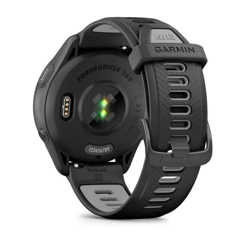 Garmin Forerunner 265, lunette et boîtier noirs de 46 mm avec bracelet en silicone noir/gris poudré (010-02810-00)