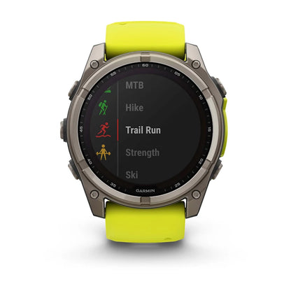 Garmin Fenix 8, 51 mm Solar Sapphire, Titanium with Amp Yellow/Graphite Silicone Band (010-02907-20)