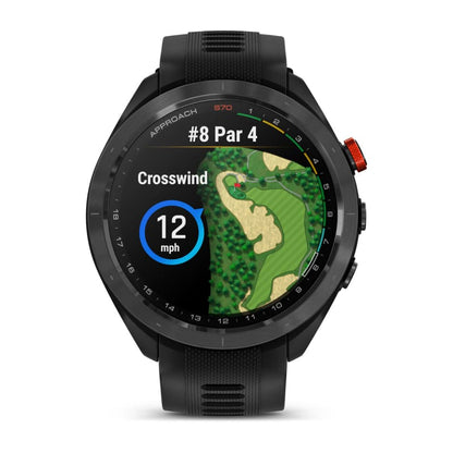 Garmin Approach S70, lunette en céramique noire/rouge de 47 mm avec bracelet en silicone noir (010-02746-02)