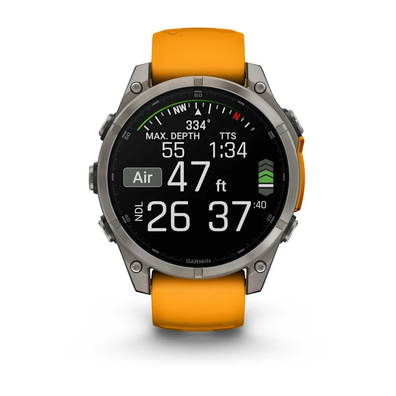 Garmin Fenix ​​8, 47 mm AMOLED Sapphire, titane avec bracelet en silicone Spark Orange/Graphite (010-02904-10)