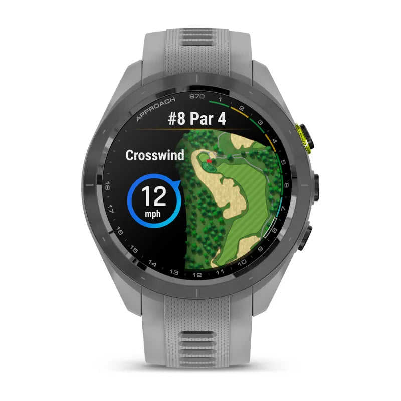 Garmin Approach S70, 42 mm Black/Amp Yellow Ceramic Bezel with Powder Gray Silicone Band (010-02746-01)