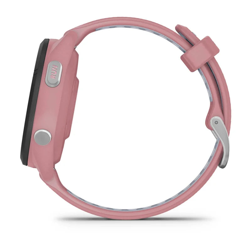 Garmin Forerunner 265S, lunette noire de 42 mm avec boîtier rose clair et bracelet en silicone rose clair/blanc (010-02810-05)