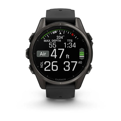 Garmin Fenix 8, AMOLED 43mm, Sapphire Carbon Gray DLC Titanium with Black/Pebble Gray Silicone Band (010-02903-20)