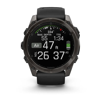 Garmin Fenix 8, 51 mm AMOLED Sapphire, Carbon Gray DLC Titanium with Black/Pebble Gray Silicone Band (010-02905-20)