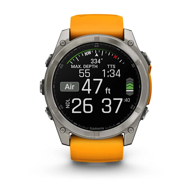 Garmin Fenix 8, 51 mm AMOLED Sapphire, Titanium with Spark Orange/Graphite Silicone Band (010-02905-10)