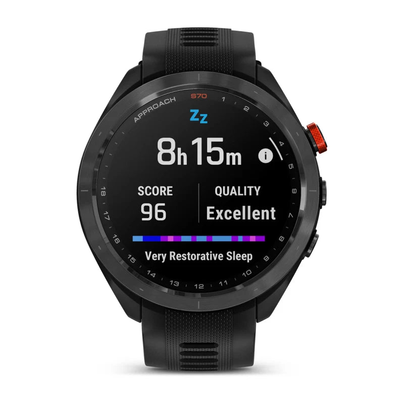 Garmin Approach S70, lunette en céramique noire/rouge de 47 mm avec bracelet en silicone noir (010-02746-02)