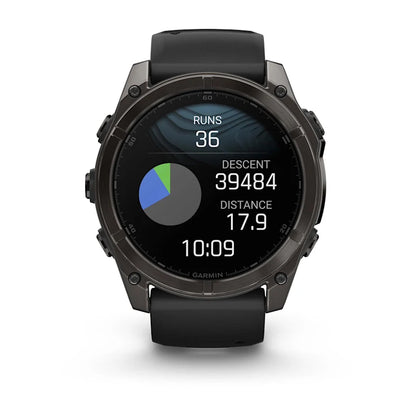 Garmin Fenix 8, 51 mm AMOLED Sapphire, Carbon Gray DLC Titanium with Black/Pebble Gray Silicone Band (010-02905-20)