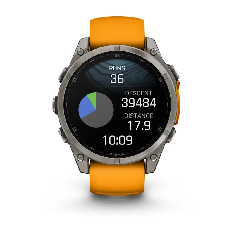 Garmin Fenix ​​8, 47 mm AMOLED Sapphire, titane avec bracelet en silicone Spark Orange/Graphite (010-02904-10)