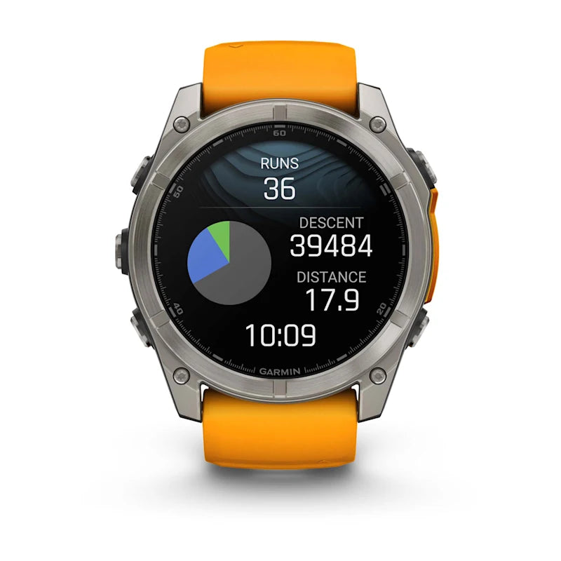 Garmin Fenix 8, 51 mm AMOLED Sapphire, Titanium with Spark Orange/Graphite Silicone Band (010-02905-10)