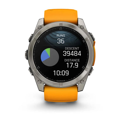 Garmin Fenix 8, 51 mm AMOLED Sapphire, Titanium with Spark Orange/Graphite Silicone Band (010-02905-10)