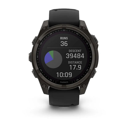 Garmin Fenix 8, 47 mm AMOLED, Solar Sapphire, Carbon Gray DLC Titanium with Black/Pebble Gray Silicone Band (010-02906-10)