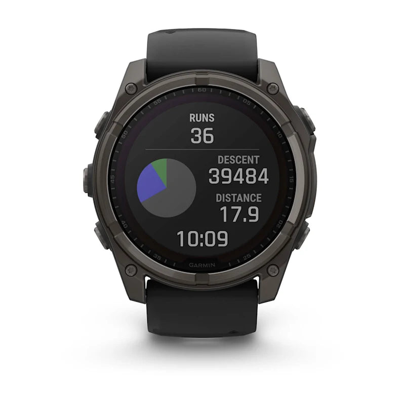 Garmin Fenix ​​8, 51 mm Solar Sapphire, titane DLC gris carbone avec bracelet en silicone noir/gris galet (010-02907-10)