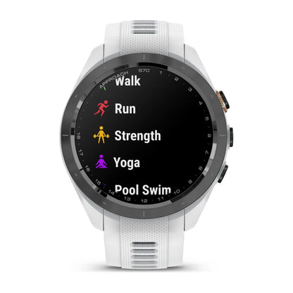 Garmin Approach S70, lunette en céramique noire/pêche de 42 mm avec bracelet en silicone blanc (010-02746-00)