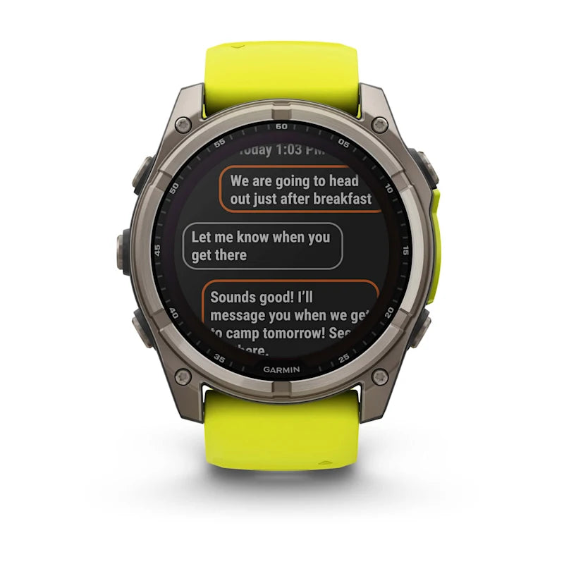 Garmin Fenix 8, 51 mm Solar Sapphire, Titanium with Amp Yellow/Graphite Silicone Band (010-02907-20)