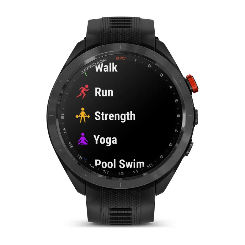 Garmin Approach S70, lunette en céramique noire/rouge de 47 mm avec bracelet en silicone noir (010-02746-02)