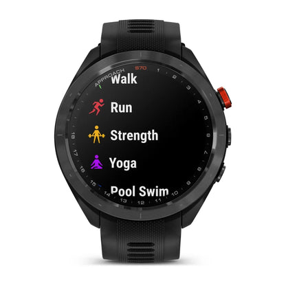 Garmin Approach S70, lunette en céramique noire/rouge de 47 mm avec bracelet en silicone noir (010-02746-02)