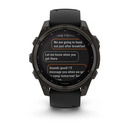 Garmin Fenix 8, 47 mm AMOLED, Solar Sapphire, Carbon Gray DLC Titanium with Black/Pebble Gray Silicone Band (010-02906-10)