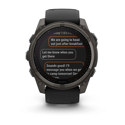 Garmin Fenix ​​8, 51 mm Solar Sapphire, titane DLC gris carbone avec bracelet en silicone noir/gris galet (010-02907-10)