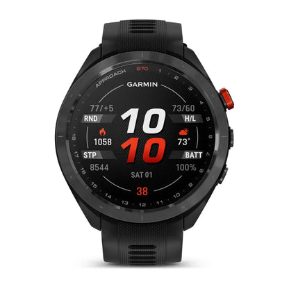 Garmin Approach S70, lunette en céramique noire/rouge de 47 mm avec bracelet en silicone noir (010-02746-02)