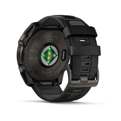 Garmin Fenix ​​8, 51 mm Solar Sapphire, titane DLC gris carbone avec bracelet en silicone noir/gris galet (010-02907-10)