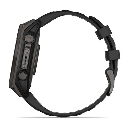 Garmin Fenix 8, 47 mm AMOLED, Solar Sapphire, Carbon Gray DLC Titanium with Black/Pebble Gray Silicone Band (010-02906-10)