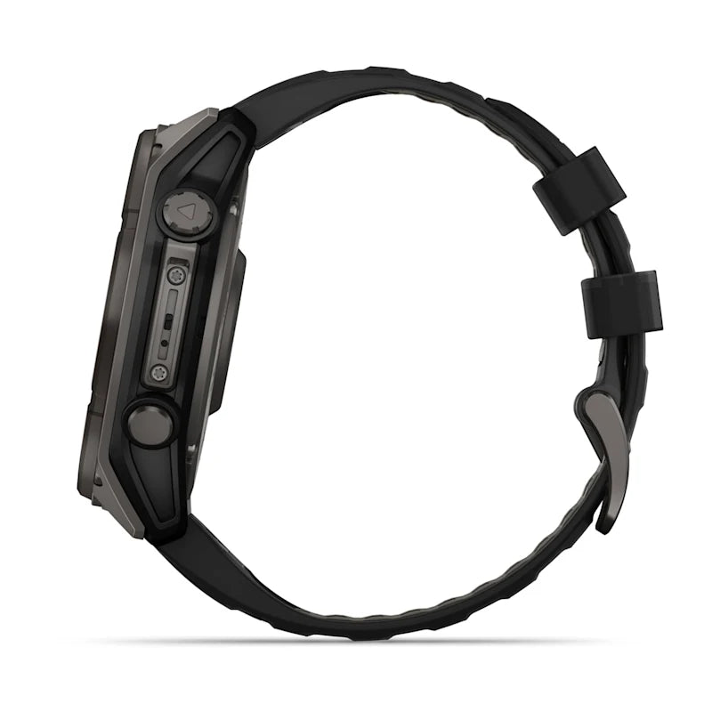 Garmin Fenix ​​8, 51 mm Solar Sapphire, titane DLC gris carbone avec bracelet en silicone noir/gris galet (010-02907-10)