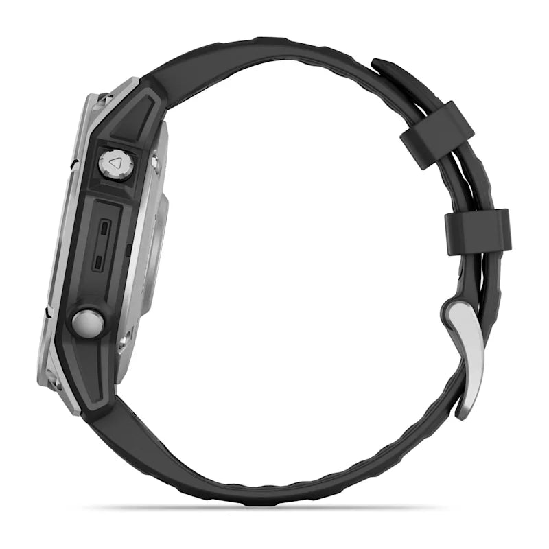 Garmin Fenix E, 47 mm AMOLED, Stainless Steel with Black Silicone Band (010-03025-02)