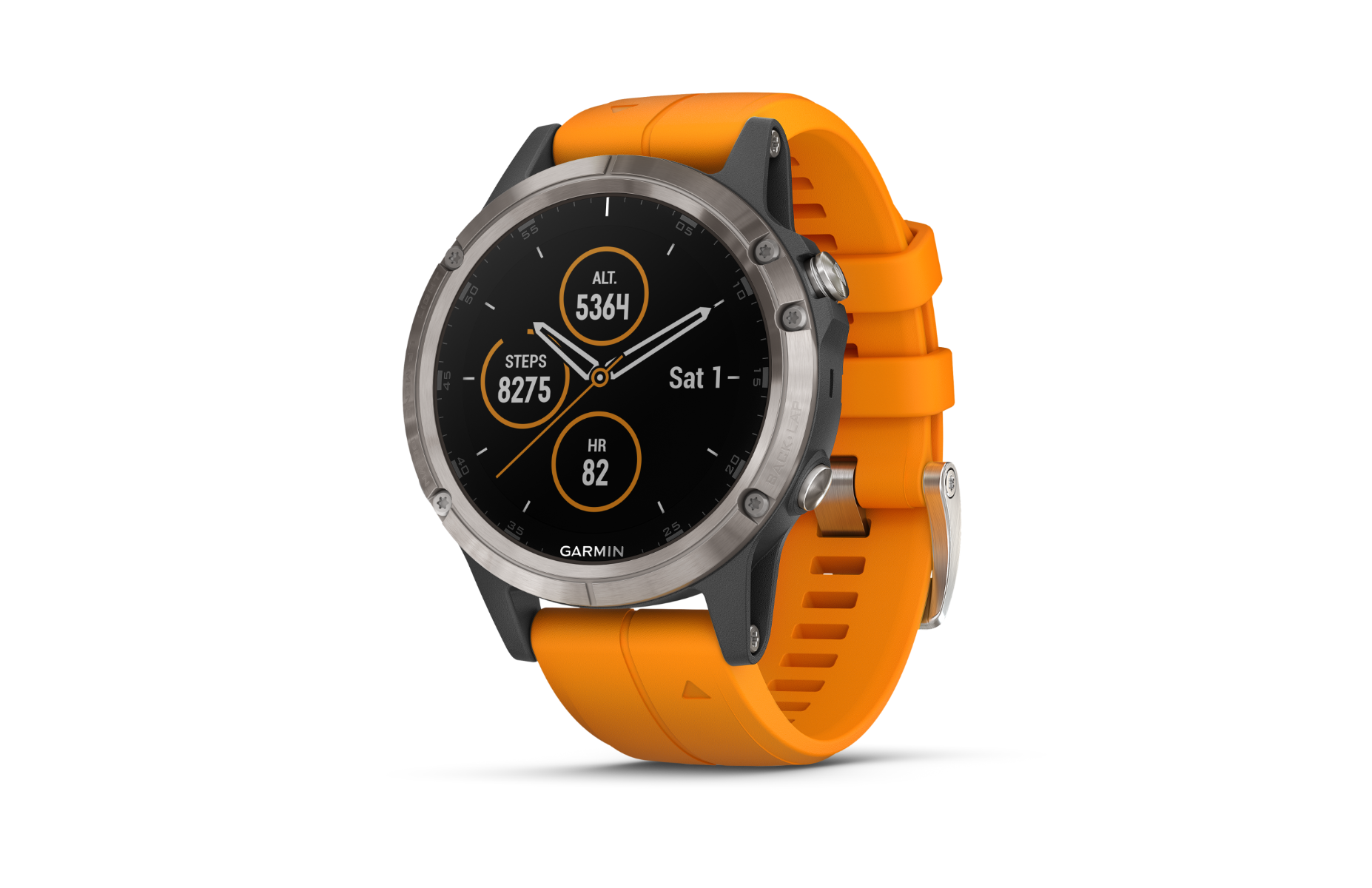 Garmin Fenix 5 Plus Sapphire Titanium w/ Solar Flare Orange Band (010-01988-04)