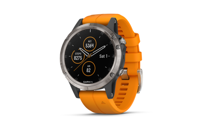 Garmin Fenix 5 Plus Sapphire Titanium w/ Solar Flare Orange Band (010-01988-04)