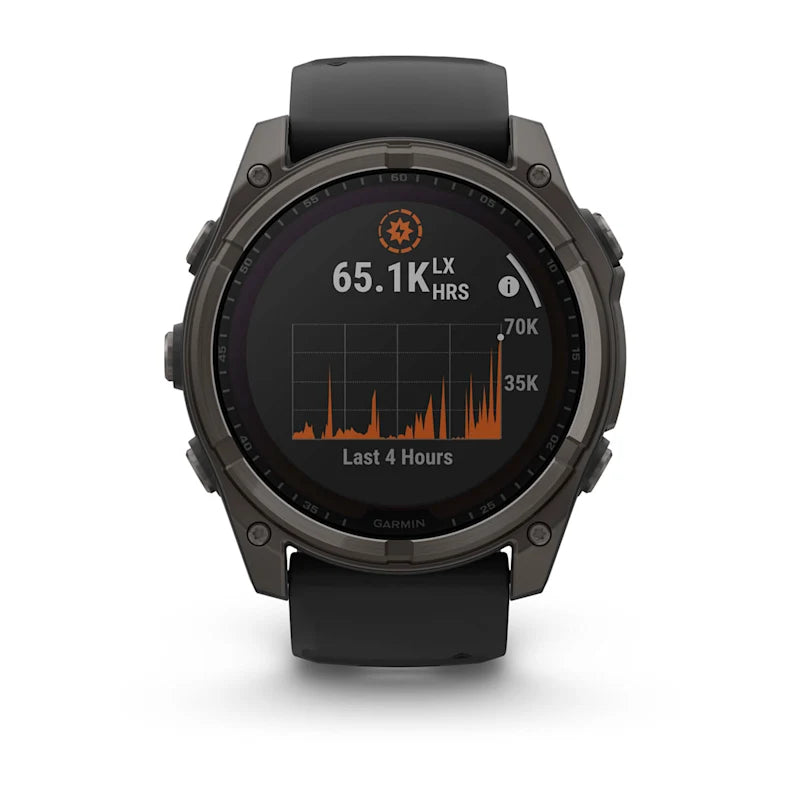 Garmin Fenix ​​8, 51 mm Solar Sapphire, titane DLC gris carbone avec bracelet en silicone noir/gris galet (010-02907-10)