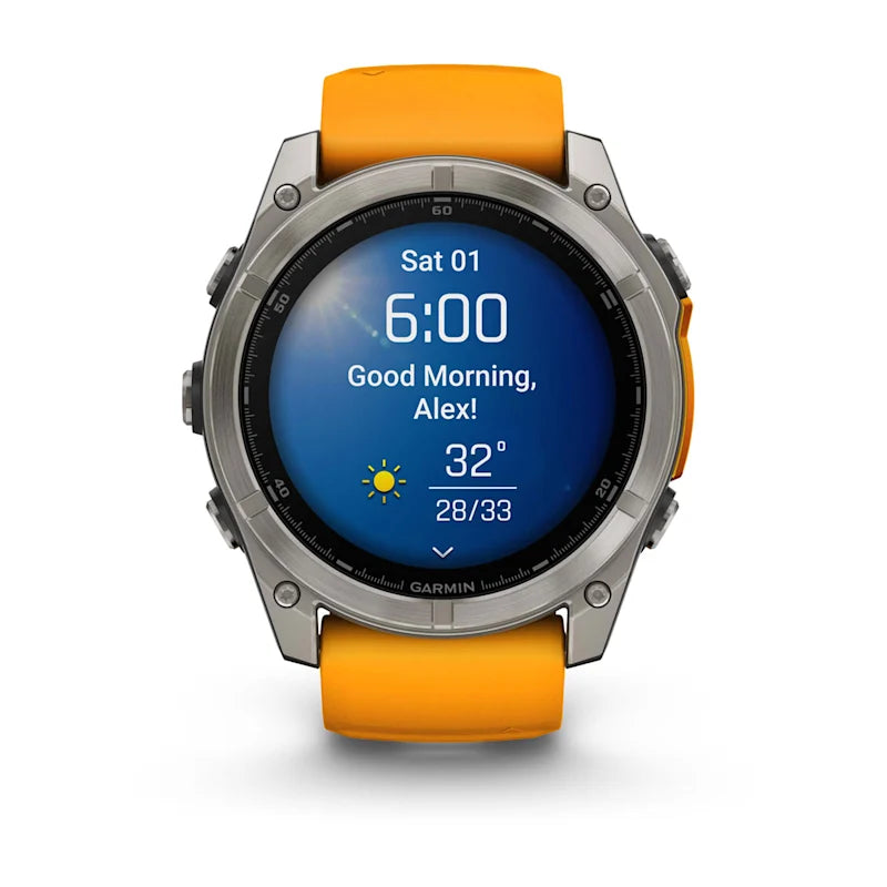 Garmin Fenix 8, 51 mm AMOLED Sapphire, Titanium with Spark Orange/Graphite Silicone Band (010-02905-10)