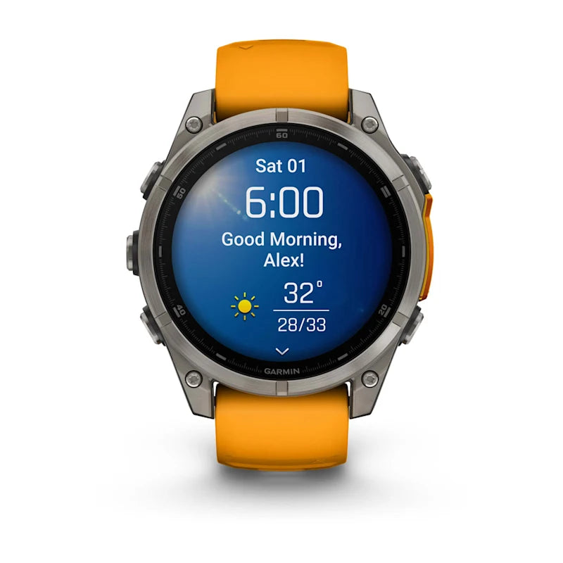 Garmin Fenix ​​8, 47 mm AMOLED Sapphire, titane avec bracelet en silicone Spark Orange/Graphite (010-02904-10)