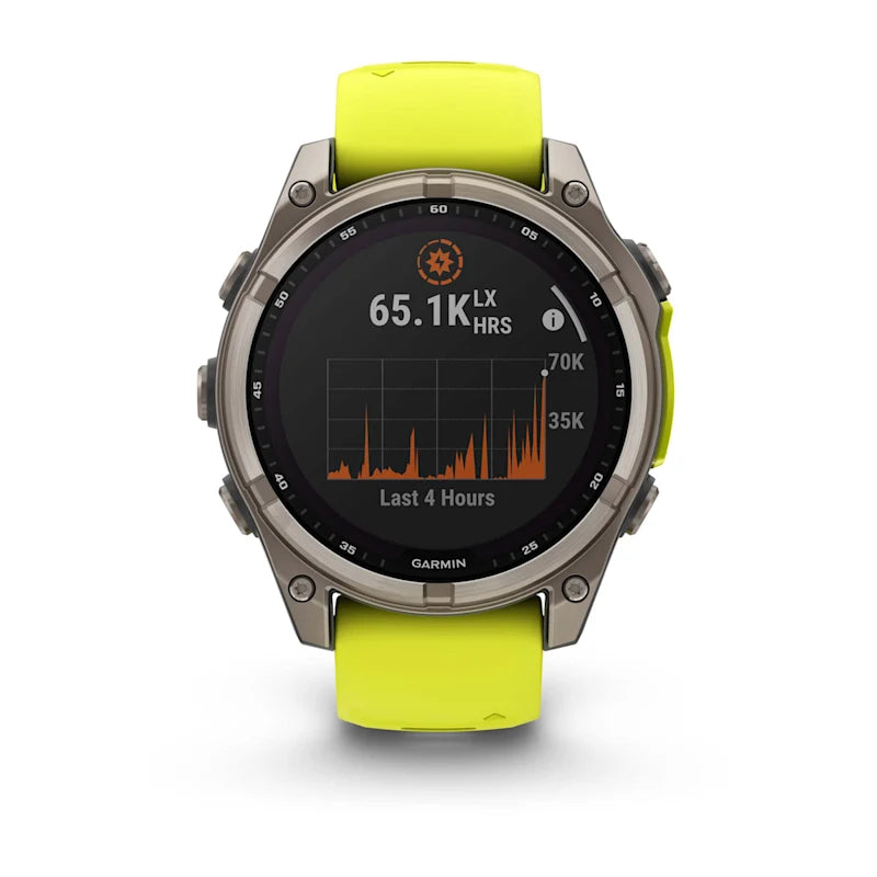 Garmin Fenix 8, 47 mm AMOLED, Solar Sapphire Titanium with Amp Yellow/Graphite Silicone Band (010-02906-20)