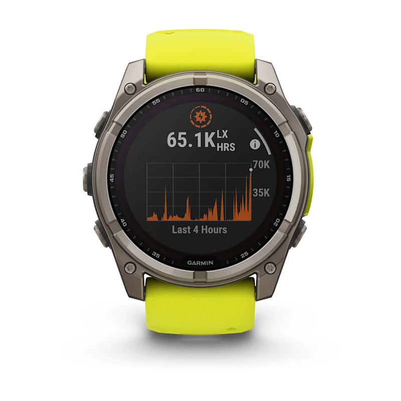 Garmin Fenix 8, 51 mm Solar Sapphire, Titanium with Amp Yellow/Graphite Silicone Band (010-02907-20)