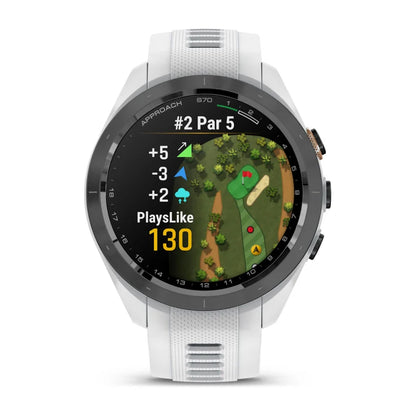 Garmin Approach S70, lunette en céramique noire/pêche de 42 mm avec bracelet en silicone blanc (010-02746-00)