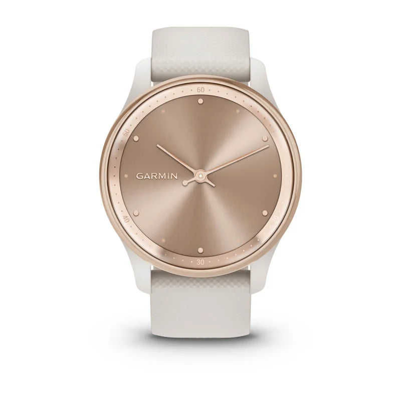 Garmin Vívomove Trend Peach Gold Lunette en acier inoxydable avec boîtier ivoire et bracelet en silicone (remis à neuf certifié Garmin) 