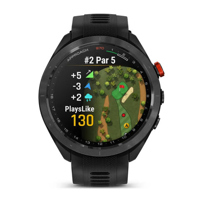 Garmin Approach S70, lunette en céramique noire/rouge de 47 mm avec bracelet en silicone noir (010-02746-02)