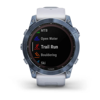 Garmin Fēnix 7X, édition solaire Sapphire, titane bleu minéral avec bracelet Whitestone (reconditionné certifié Garmin)