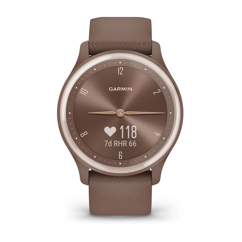 Étui et bracelet en silicone pour Garmin Vívomove Sport en cacao avec accents dorés pêche (reconditionné certifié Garmin) 