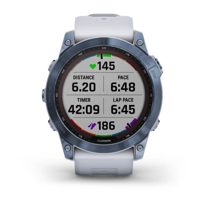 Garmin Fēnix 7X, édition solaire Sapphire, titane bleu minéral avec bracelet Whitestone (reconditionné certifié Garmin)