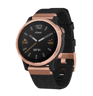 Garmin Fenix 6S Sapphire Rose Goldtone with Heathered Black Nylon Band (010-02159-36)