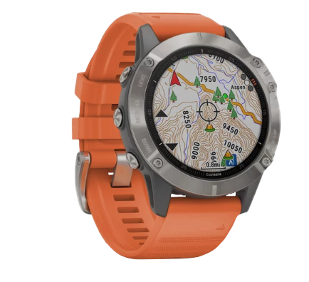 Garmin Fenix ​​6 Sapphire Titanium avec bracelet orange braise (010-02158-13)