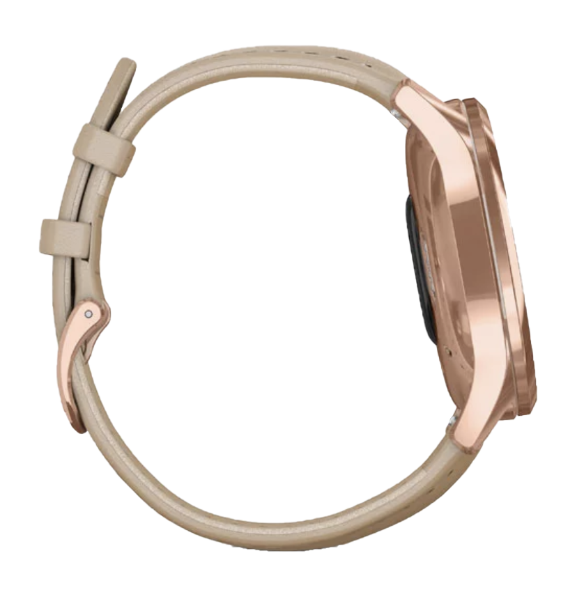 Garmin Vívomove Luxe - Boîtier en acier inoxydable PVD or rose 18 carats avec bracelet en cuir italien sable clair (010-02241-01)