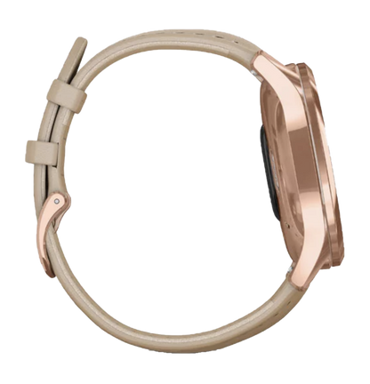 Garmin Vívomove Luxe - Boîtier en acier inoxydable PVD or rose 18 carats avec bracelet en cuir italien sable clair (010-02241-01)