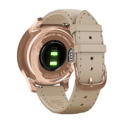 Garmin Vívomove Luxe - Boîtier en acier inoxydable PVD or rose 18 carats avec bracelet en cuir italien sable clair (010-02241-01)