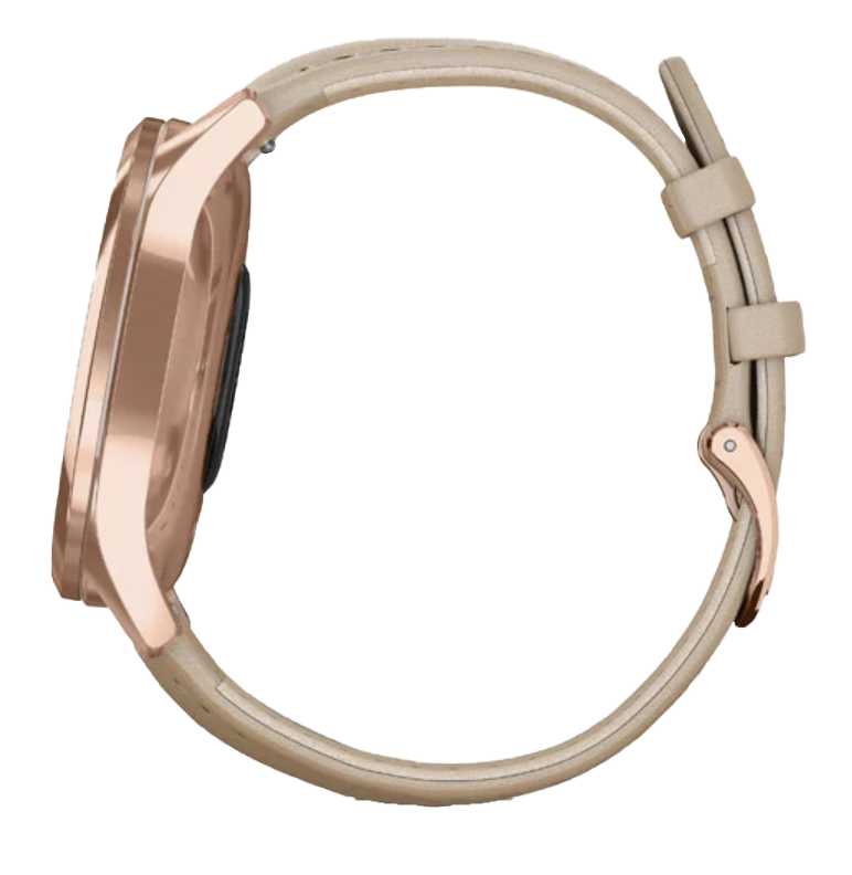 Garmin Vívomove Luxe - Boîtier en acier inoxydable PVD or rose 18 carats avec bracelet en cuir italien sable clair (010-02241-01)