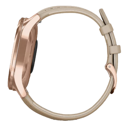 Garmin Vívomove Luxe - Boîtier en acier inoxydable PVD or rose 18 carats avec bracelet en cuir italien sable clair (010-02241-01)