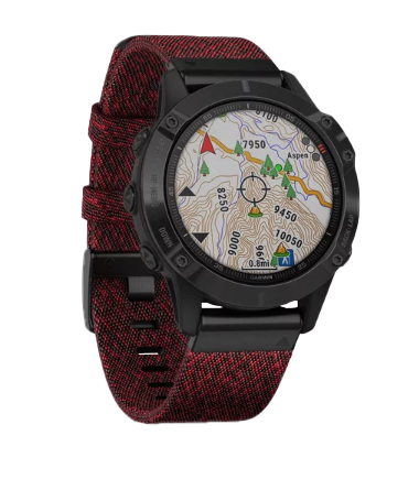 Garmin Fenix ​​6 Sapphire Black DLC avec bracelet en nylon rouge chiné (010-02158-16)