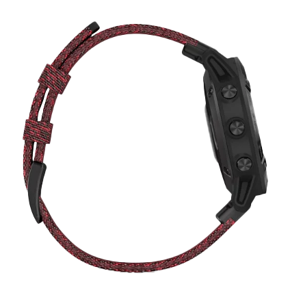 Garmin Fenix ​​6 Sapphire Black DLC avec bracelet en nylon rouge chiné (010-02158-16)